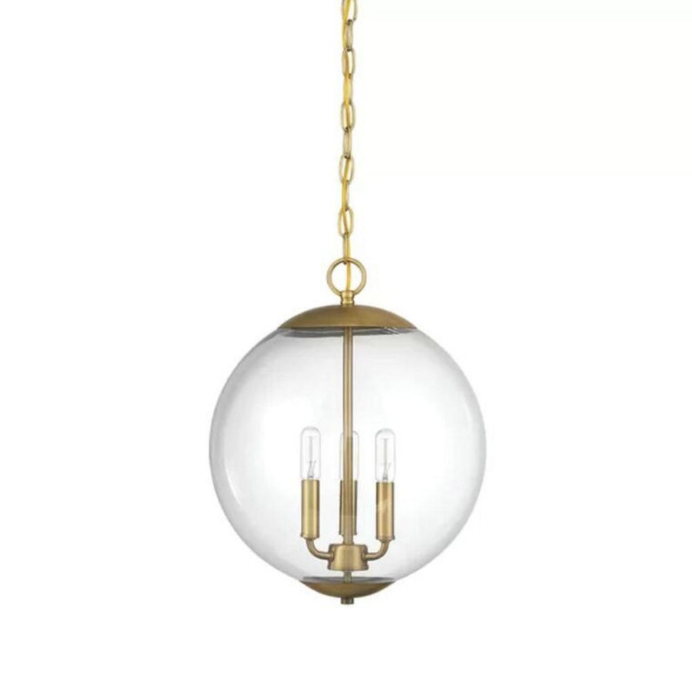 Vintage 3-Light Pendant Chandelier With Clear Glass Globe Shade For Dining Room - Black/Chrome/Gold