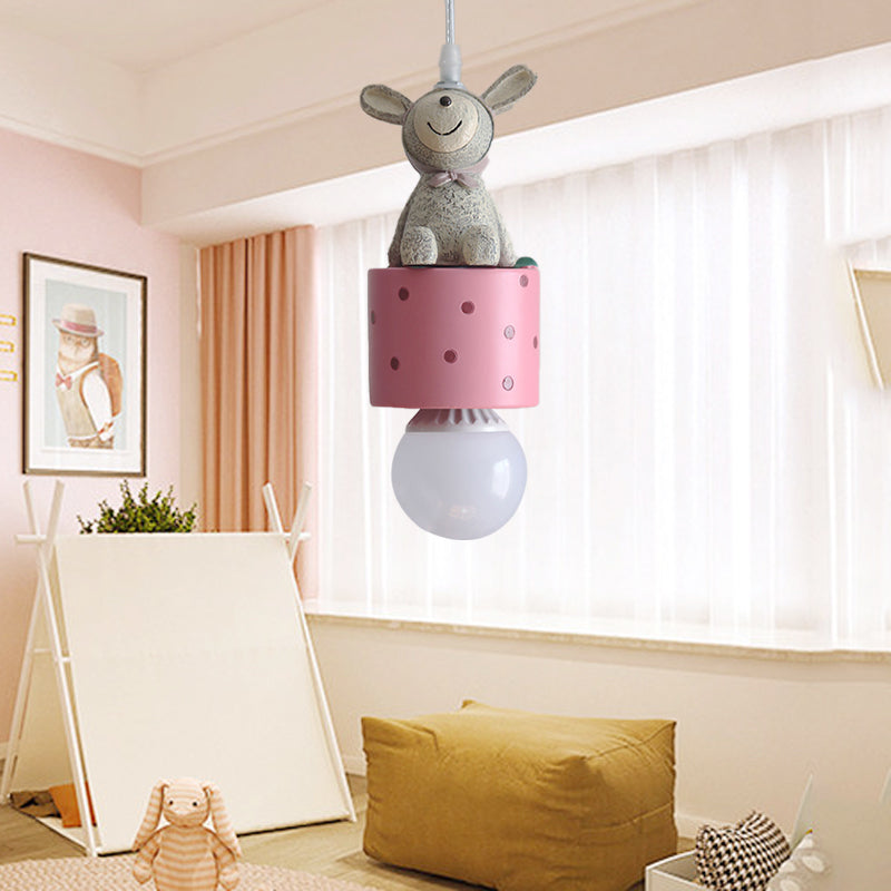 Contemporary Resin Animal Suspension Pendant Light For Dining Room Corridor And Kids Pink