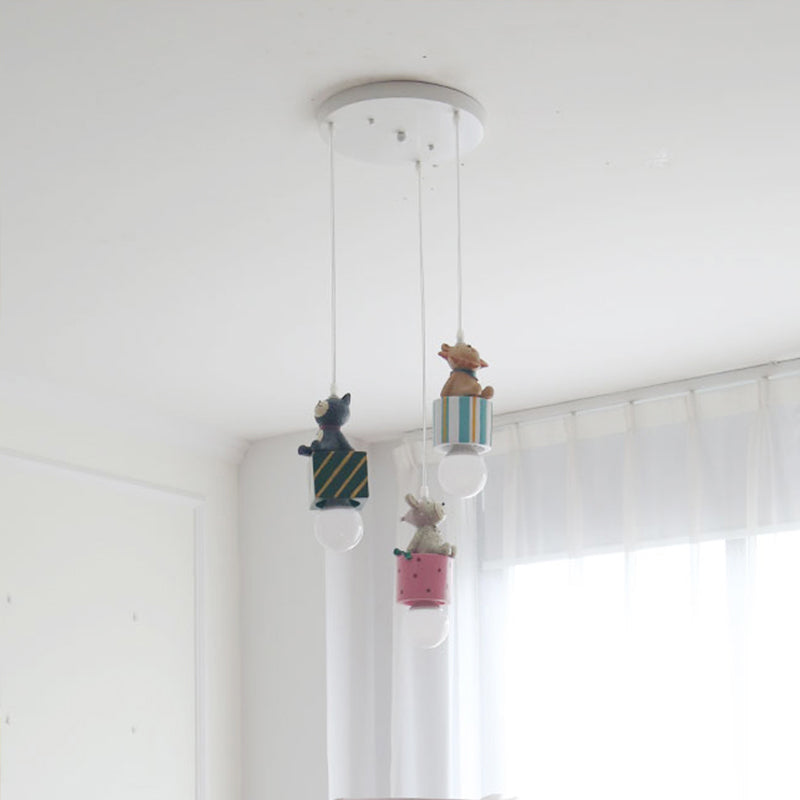 Contemporary Resin Animal Suspension Pendant Light For Dining Room Corridor And Kids Green-Pink-Blue
