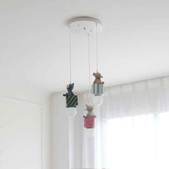 Contemporary Resin Animal Suspension Pendant Light For Dining Room Corridor And Kids Green-Pink-Blue