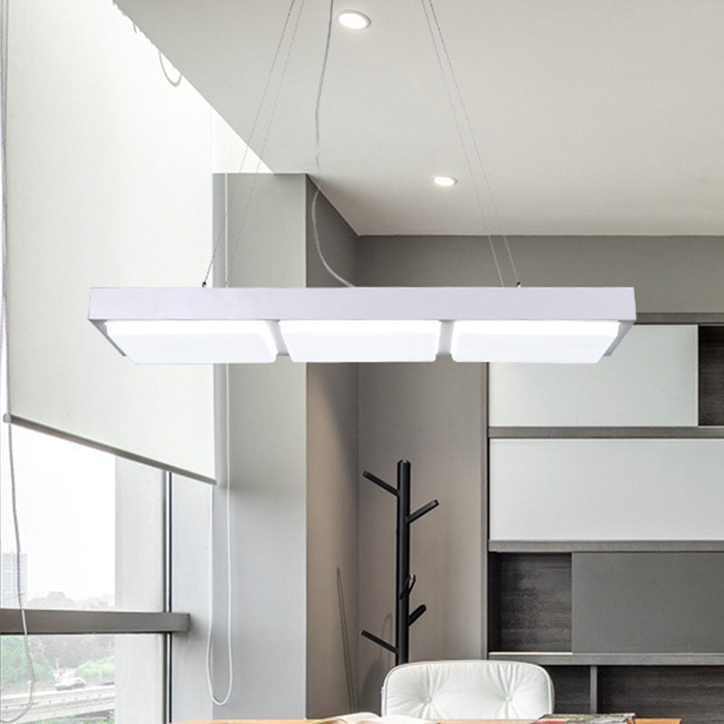 Minimalist Led Pendant Light: Rectangle Office Ceiling Hang - Acrylic Table Lighting White