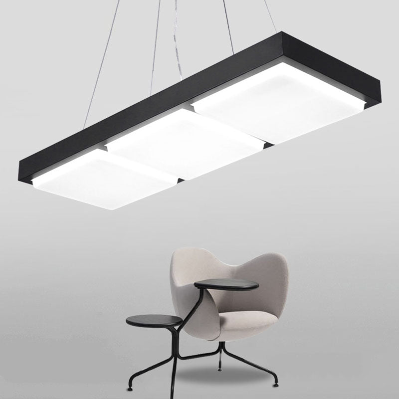 Minimalist Led Pendant Light: Rectangle Office Ceiling Hang - Acrylic Table Lighting Black