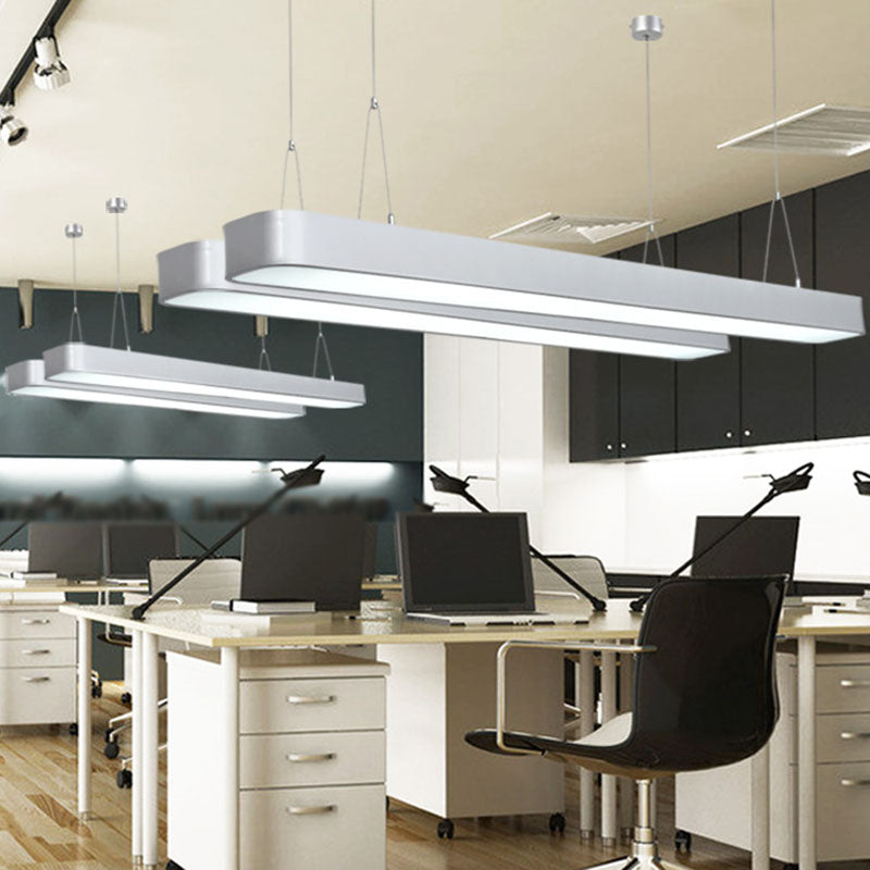 Modern Aluminum Pendant Light With Integrated Led Suspension For Office Silver