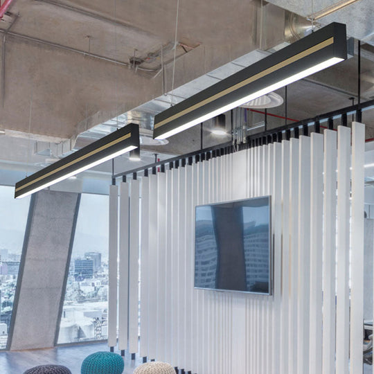 Modern Hanging Pendant Led Light For Meeting Rooms - Rectangular Metal Suspension Lighting Black /