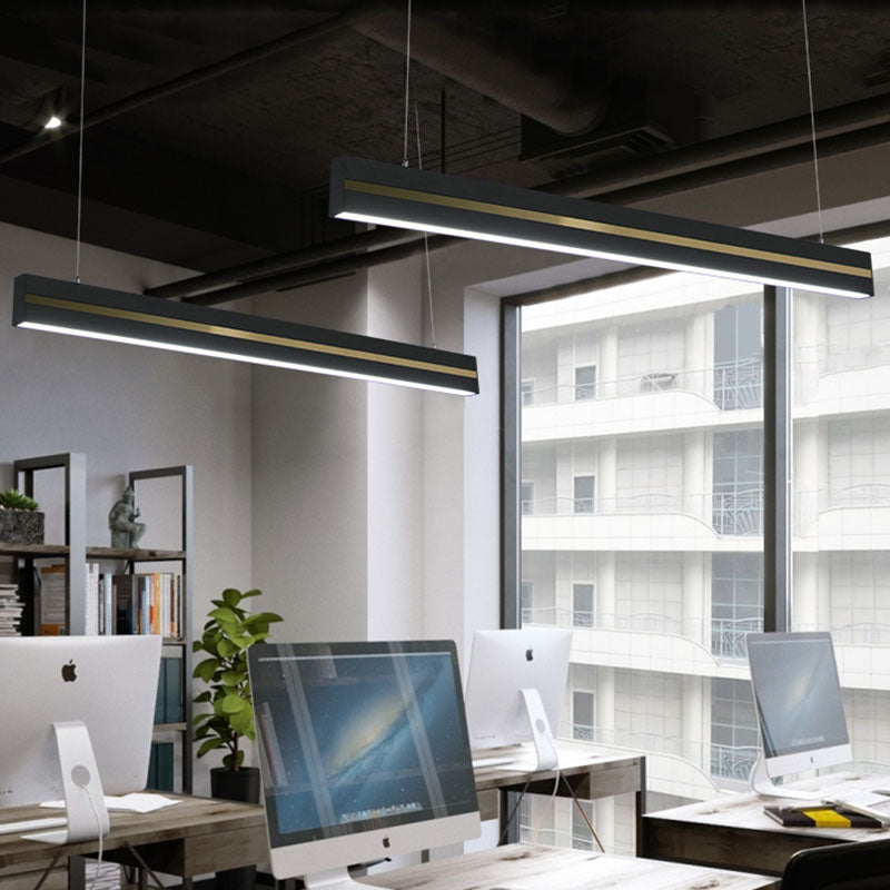 Modern Hanging Pendant Led Light For Meeting Rooms - Rectangular Metal Suspension Lighting