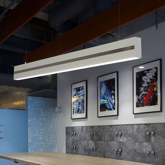 Modern Hanging Pendant Led Light For Meeting Rooms - Rectangular Metal Suspension Lighting White /