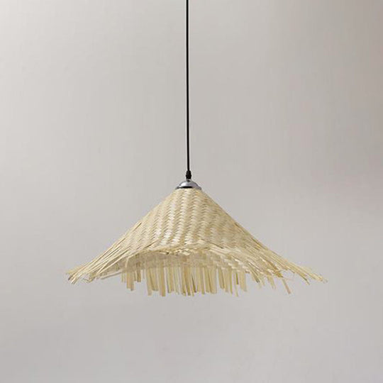 Wooden Asian Style Pendant Lamp With Bamboo Shade - Hangs 1 Bulb Wood / A