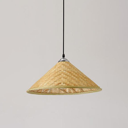 Wooden Asian Style Pendant Lamp With Bamboo Shade - Hangs 1 Bulb Wood / B