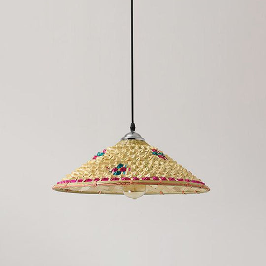 Wooden Asian Style Pendant Lamp With Bamboo Shade - Hangs 1 Bulb Wood / D