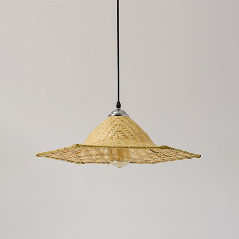 Wooden Asian Style Pendant Lamp With Bamboo Shade - Hangs 1 Bulb Wood / F