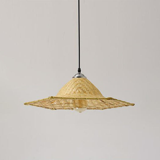 Wooden Asian Style Pendant Lamp With Bamboo Shade - Hangs 1 Bulb Wood / F