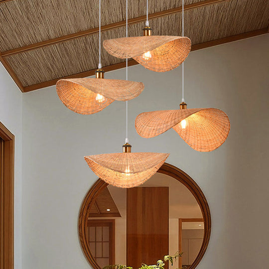 Lotus Leaf Shaped Bamboo Pendant Light - Asian Hanging Lamp Kit Wood / 16