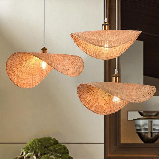 Lotus Leaf Shaped Bamboo 1-Light Asian Pendant Light - Wood Restaurant Hanging Lamp Kit