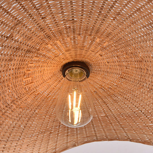 Lotus Leaf Shaped Bamboo 1-Light Asian Pendant Light - Wood Restaurant Hanging Lamp Kit