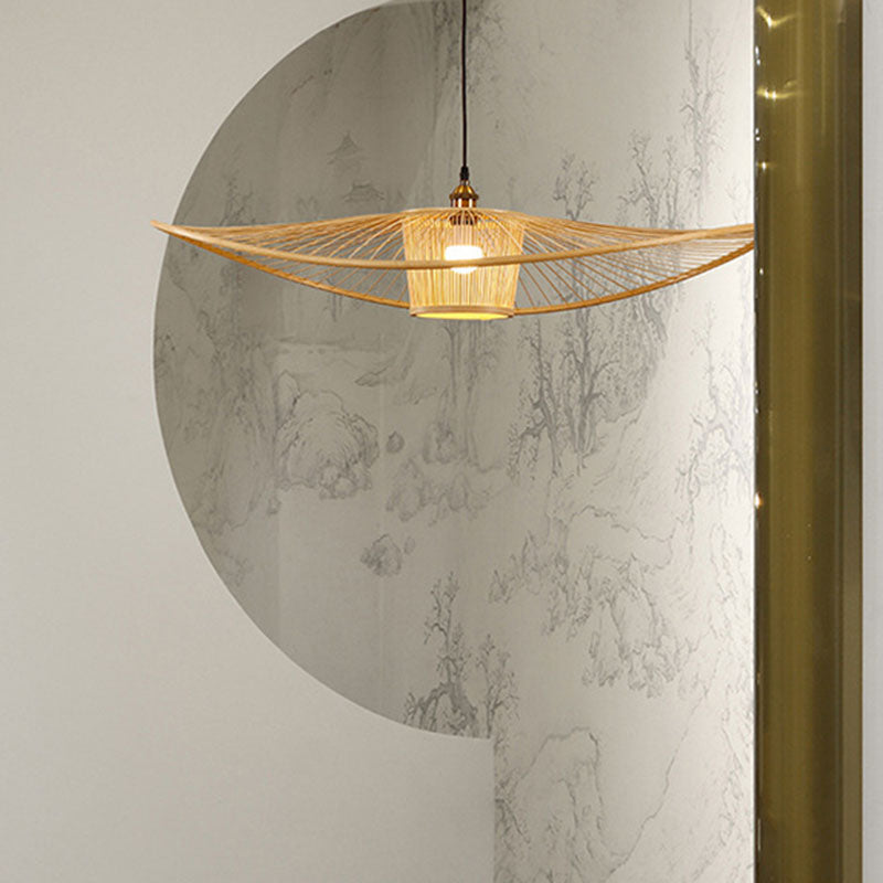 Contemporary Bamboo Twist Pendant Lamp - Single-Bulb Wood Suspension Light