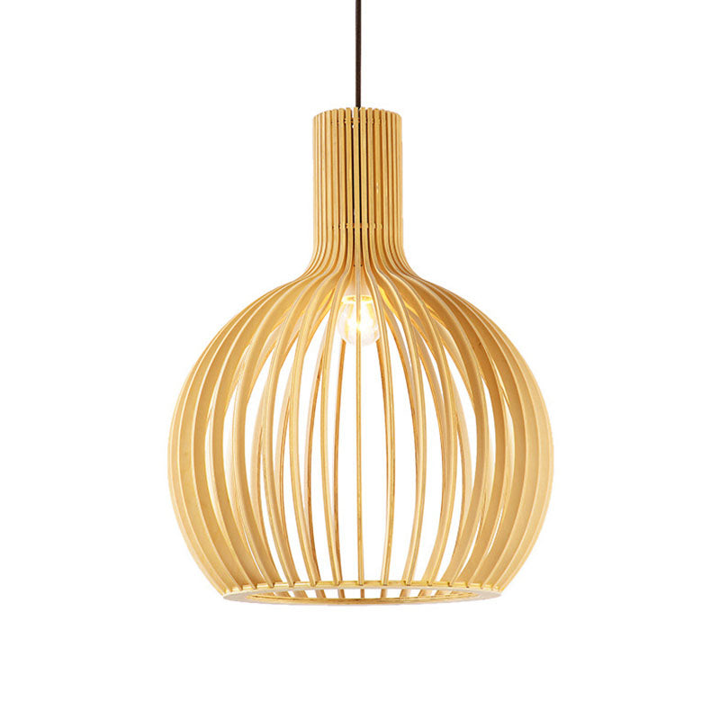 Bamboo Asian Pendant Light: Elegant 1-Bulb Wood Fixture For Dining Table