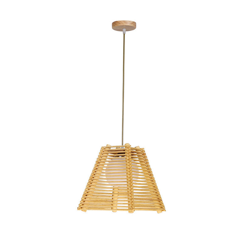 Bamboo Slatted Pendant Light: Asian-Inspired Wood Down Lighting Kit For Table