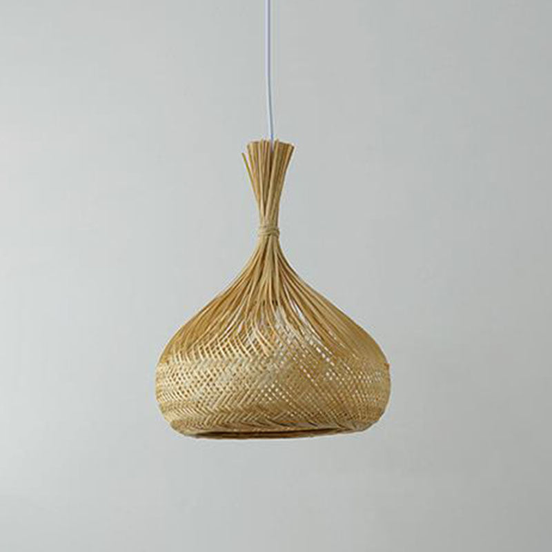 Chinese Style Bamboo Pendant Lamp - Hand-Braided Wood Construction 1 Head Ceiling Lantern