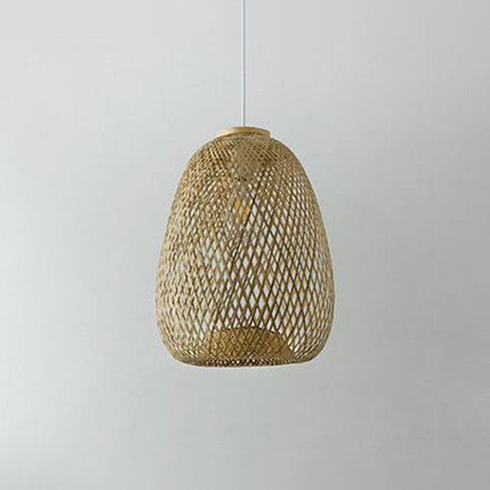 Chinese Style Bamboo Pendant Lamp - Hand-Braided Wood Construction 1 Head Ceiling Lantern