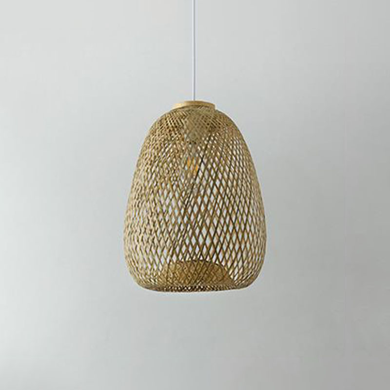 Chinese Style Bamboo Pendant Lamp - Hand-Braided Wood Construction 1 Head Ceiling Lantern / C