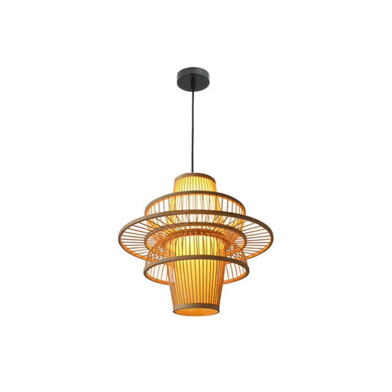 Lotus-Shaped Bamboo Hanging Light: Creative Asian Wood Pendant Lamp