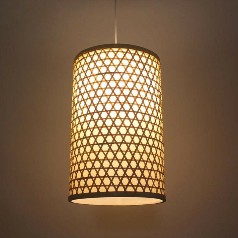 Asia 1-Light Beige Bamboo Pendant Hanging Lamp For Dining Room