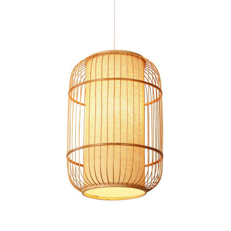 Chinese Bamboo Wood Pendant Lamp - Oval Hanging Ceiling Lantern With Shade Inside