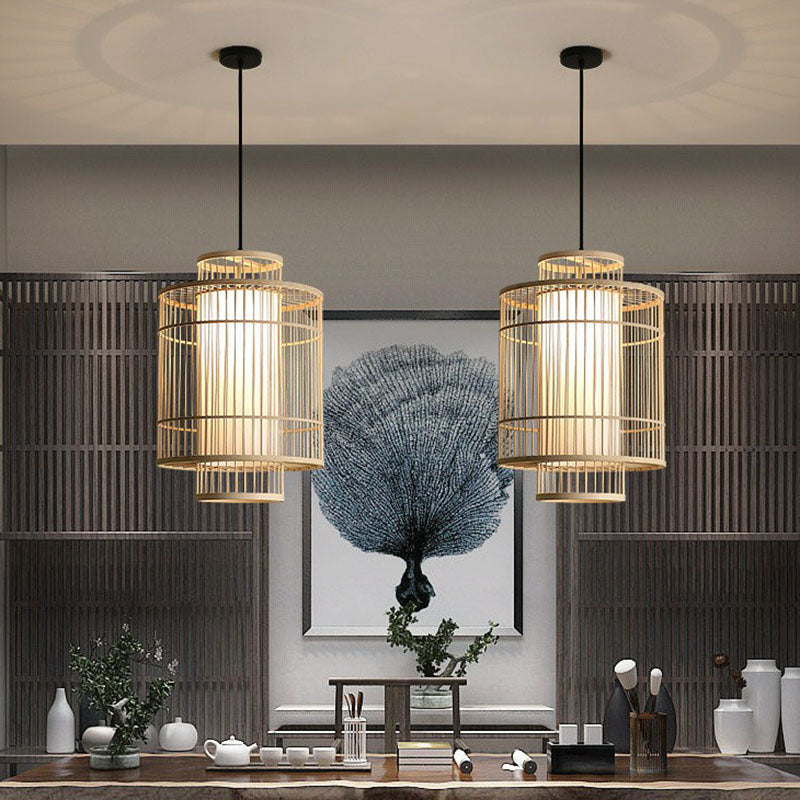 Chinese Palace Lantern Pendant Lamp - Bamboo Ceiling Light Fixture For Study Room