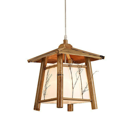 Sleek Bamboo Japanese Pendant Light Fixture For Pavilion Sushi House Ceiling - Wood 1-Light