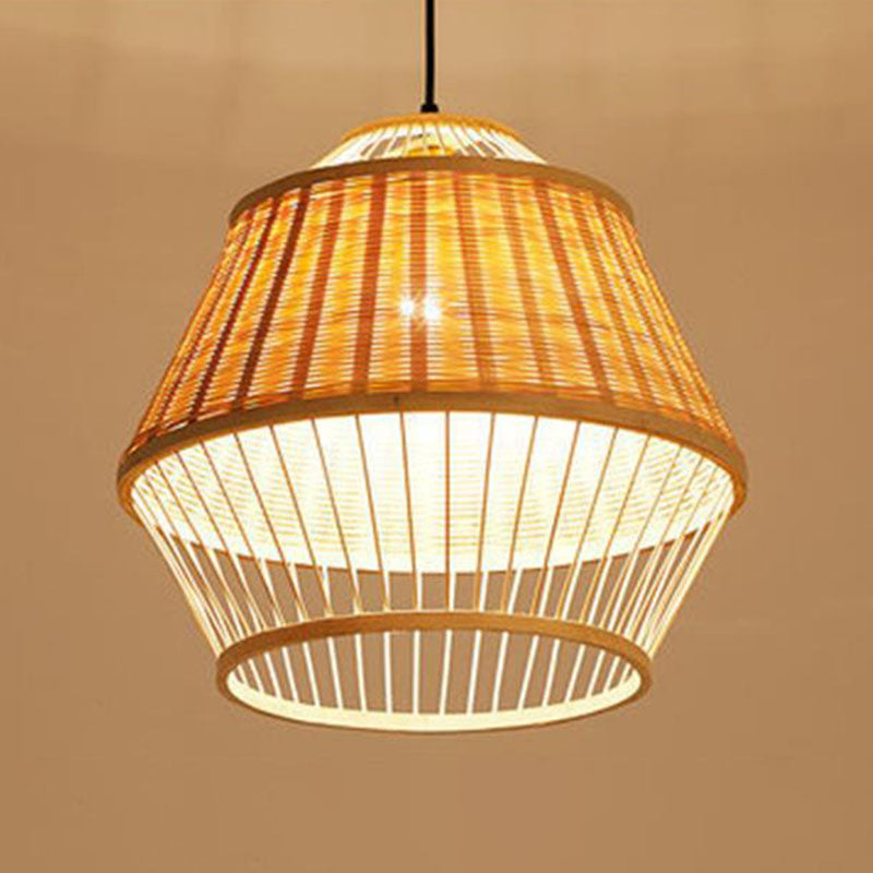 Asian Rattan Hand-Twisted Wood Ceiling Lamp: 1-Bulb Pendant Lighting For Bedside