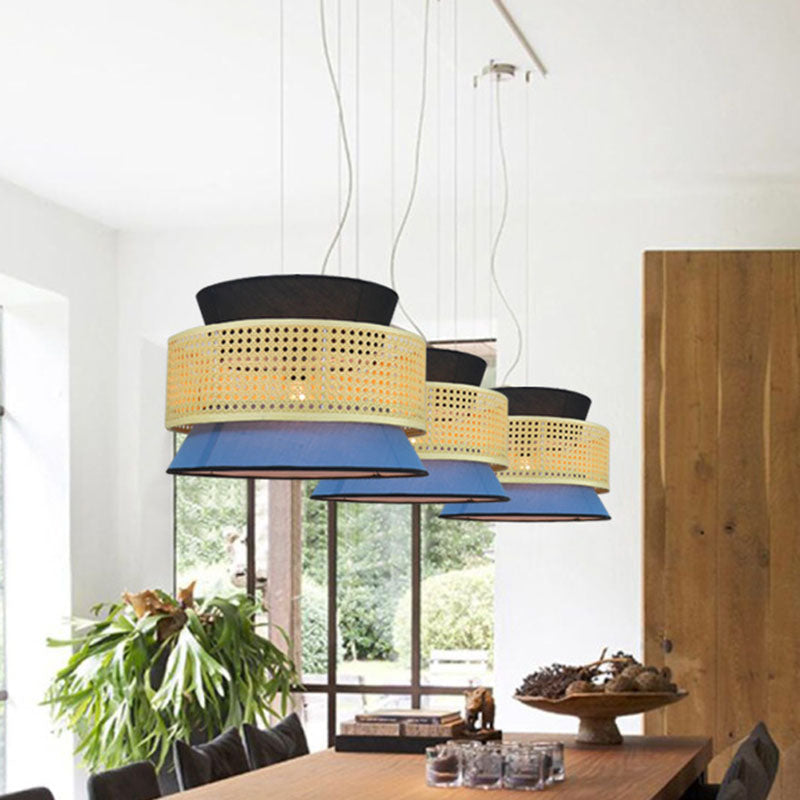 Mesh Screen Asian Hourglass Pendant Lamp: Bamboo Ceiling Light For Dining Room In Beige