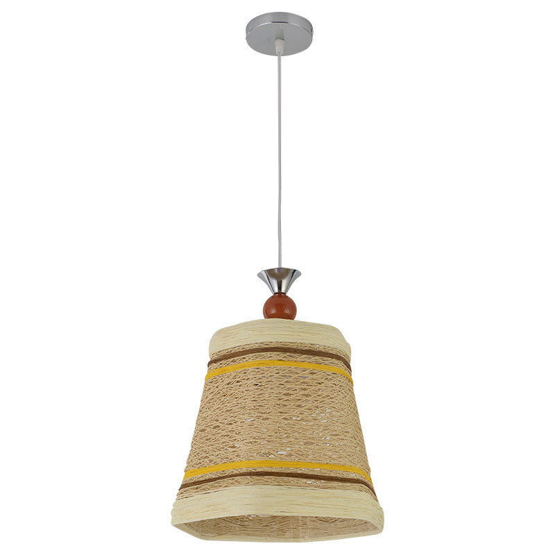 Chinese Bell Pendant Lamp: Rattan Fiber Single Hanging Light For Restaurants