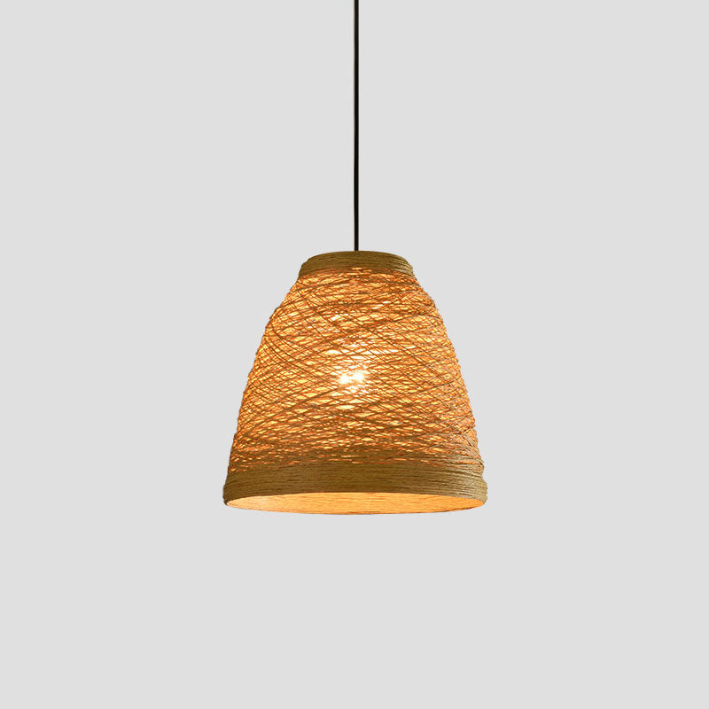 Asian Style Rattan Weaving Bell Hanging Lamp - Suspension Pendant Light For Snack Bars (1 Bulb)