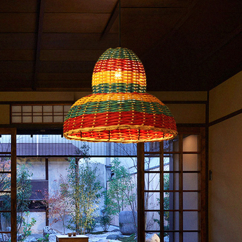Hand-Woven Rattan Suspension Lamp: Asian 1-Head Pendant Light Fixture - Multi-Colored
