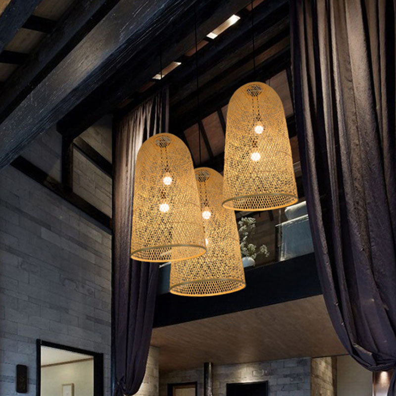 Elegant Bamboo Pendant Chandelier - Asian Style with 2 Lights - Ideal for Living Room