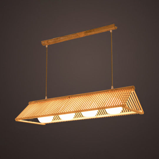 Modern Wood Bamboo Ceiling Light With Cream Glass Shade 4 /
