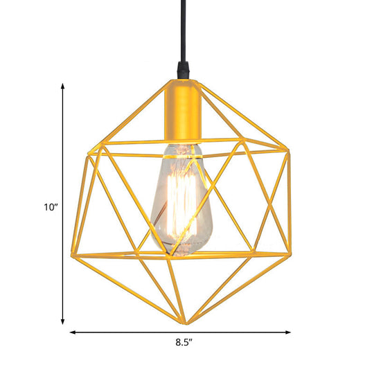1-Light Geometric Cage Pendant Light Industrial Black/Gold Metal Hanging Lamp for Kitchen Island
