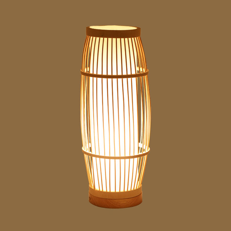 Modern Asian Woven Shade Bamboo Bedside Table Lamp Wood / C
