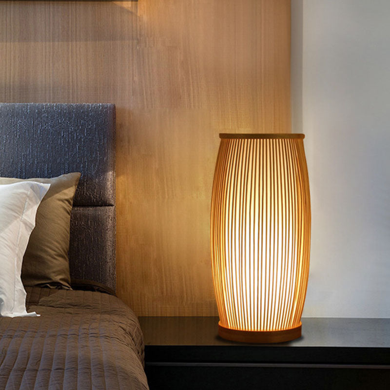Bamboo Geometric Shape Night Lamp - Asian Wood Table Light For Bedroom / B