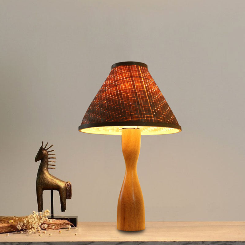 Bamboo Geometric Shape Night Lamp - Asian Wood Table Light For Bedroom / D
