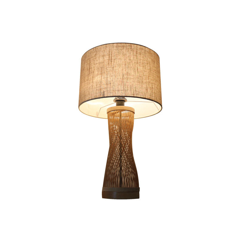 Bamboo Geometric Shape Night Lamp - Asian Wood Table Light For Bedroom / C