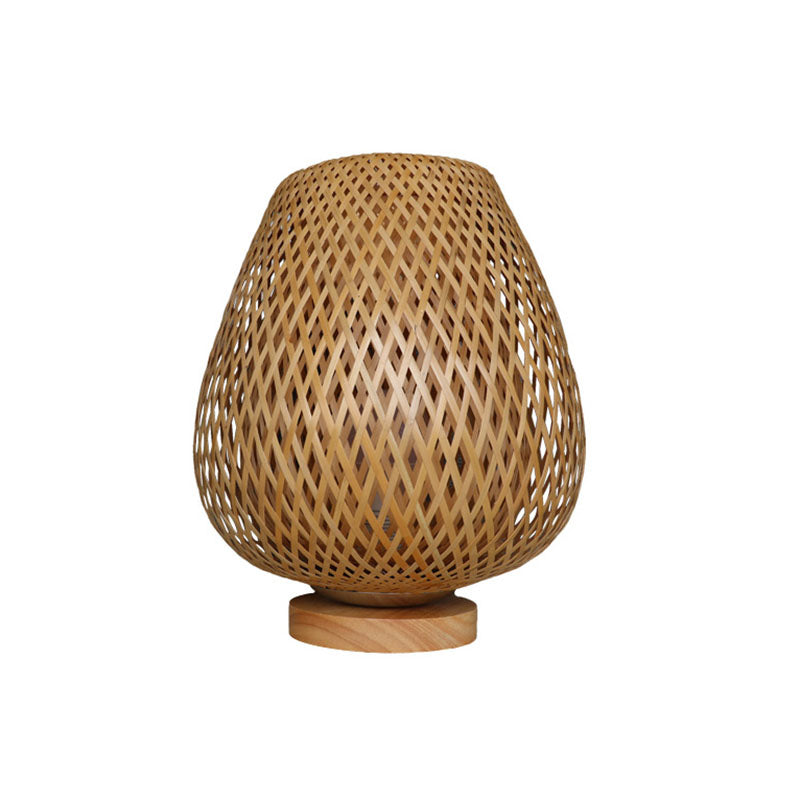 Bamboo Geometric Shape Night Lamp - Asian Wood Table Light For Bedroom / A