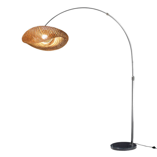 Bamboo Standing Fishing Rod Floor Lamp With Swivel Shade - Wood Reading Light / Large B
