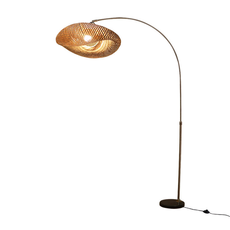 Bamboo Standing Fishing Rod Floor Lamp With Swivel Shade - Wood Reading Light / Small B