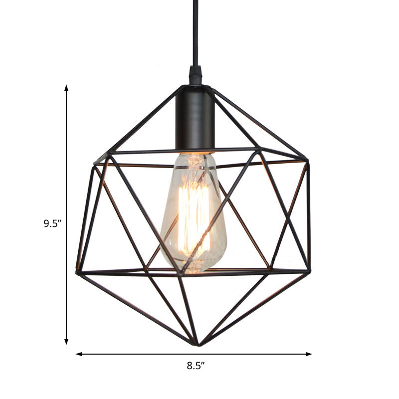 Industrial Black/Gold Geometric Cage Pendant Light - Metal Hanging Lamp for Kitchen Island