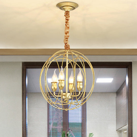 Gold Metal Candle Chandelier - Industrial 5-Bulb Dining Room Pendant