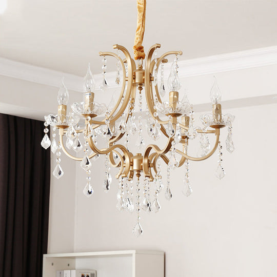 Modern Metal Flameless Candle Pendant Chandelier With Crystal Bead - Gold 6/8 Heads 6 /