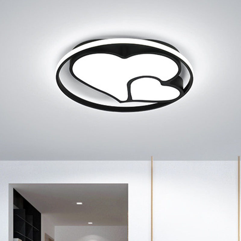 Contemporary Black Flush Mount Led Ceiling Light For Bedroom - Heart Fixture / White
