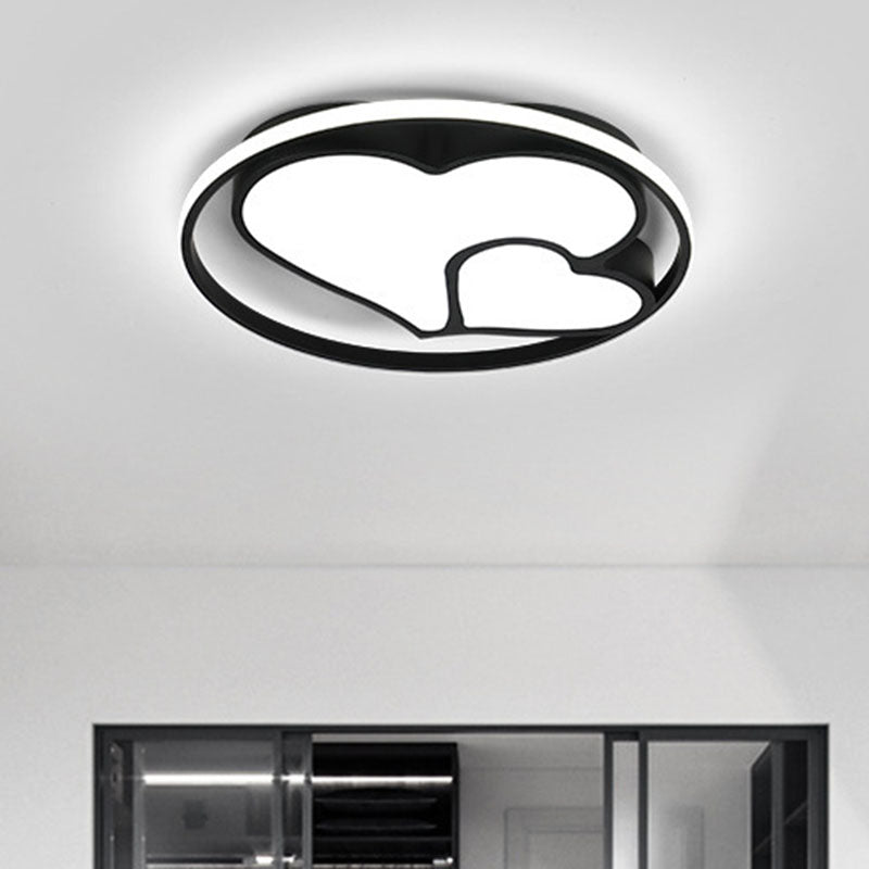 Contemporary Black Flush Mount Led Ceiling Light For Bedroom - Heart Fixture