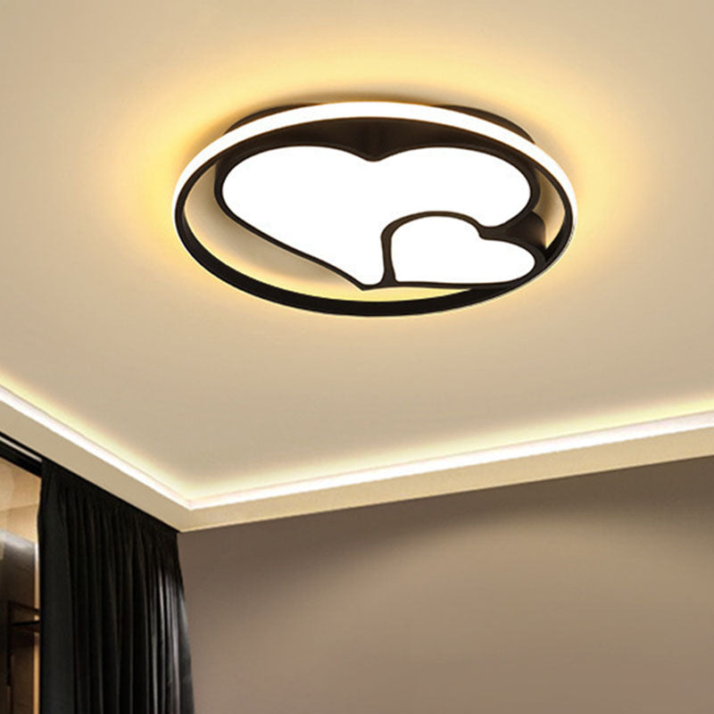 Contemporary Black Flush Mount Led Ceiling Light For Bedroom - Heart Fixture / Warm